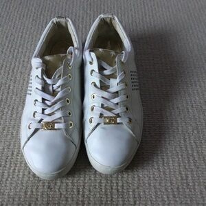 Michael Kors White Leather Low-Top Sneakers with Gold Accents